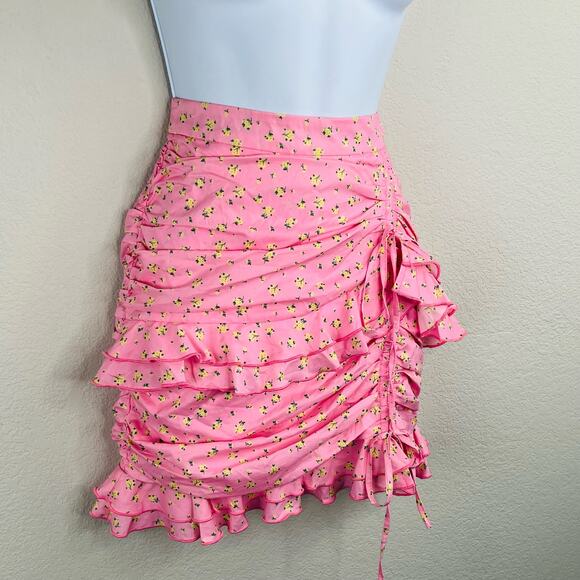 Tiger Mist Colorado Summer Pink Floral Print Ruched Ruffle Layered Mini Skirt XS - Picture 7 of 12